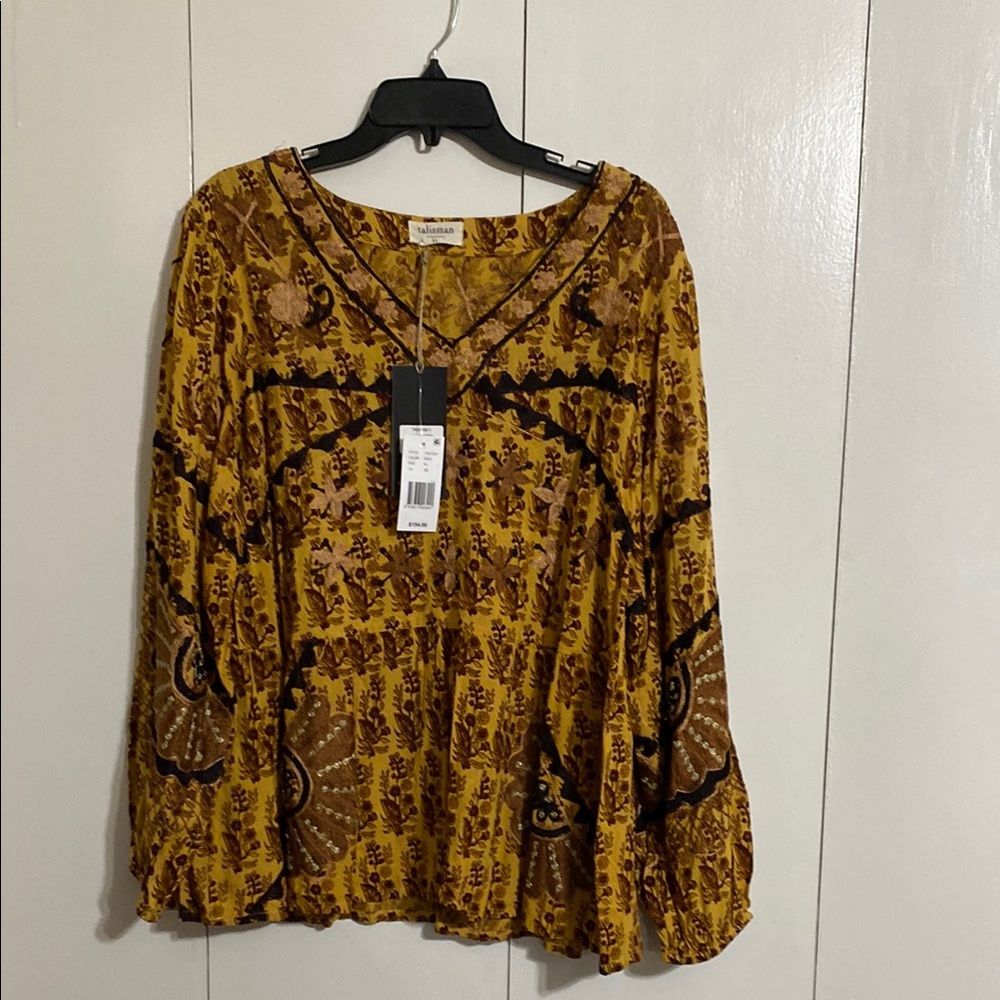Talisman Gold and Brown Embellished Long Sleeve Blouse